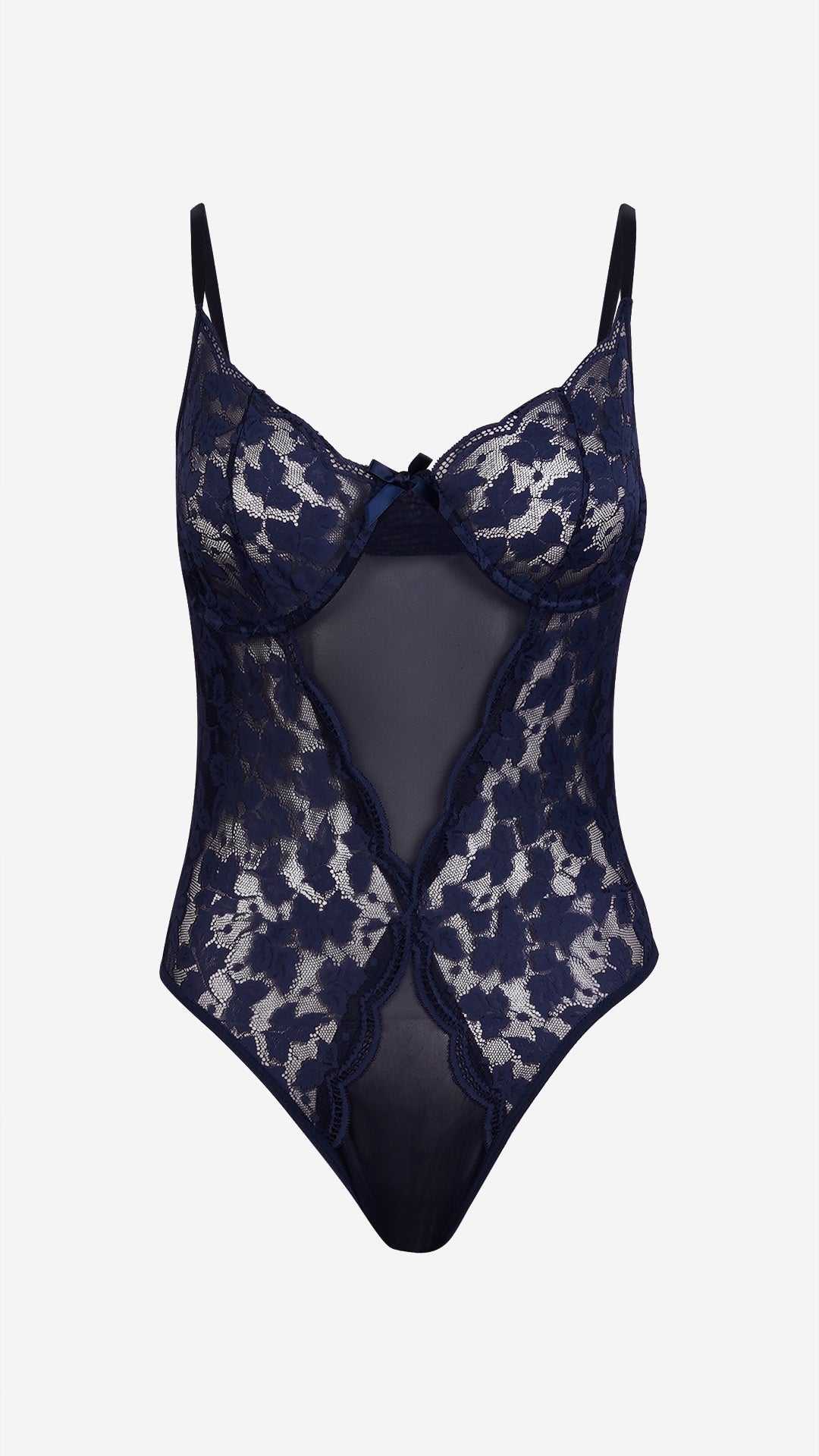 Navy Lace Wired Bodysuit & Sheer Robe Set
