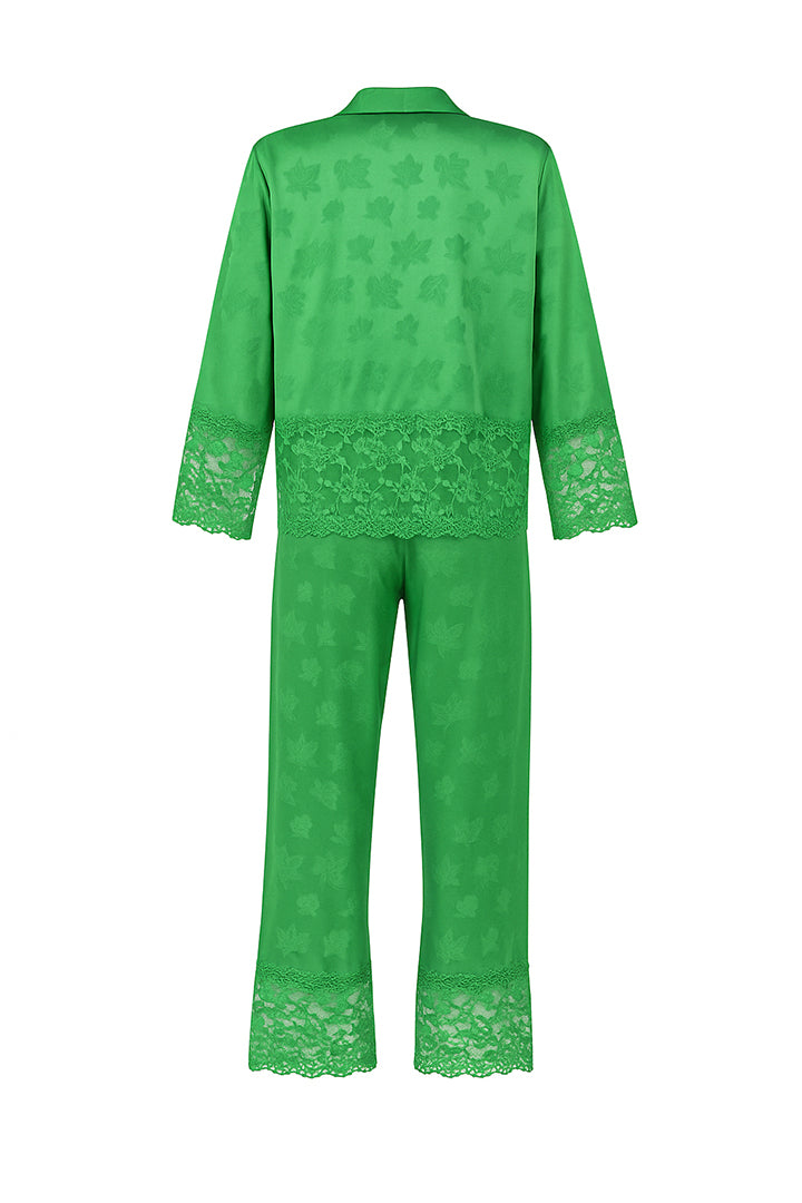 AXTZH 2-Piece Full-Length Satin Nightwear Set X6462-FGREEN-WC2S