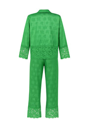 AXTZH 2-Piece Full-Length Satin Nightwear Set X6462-FGREEN-WC2S