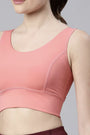 Enamor-E117 Bubble Pink Longline Sports Bra – Solid | Scoop Neck Line High Impact Dry Fit Sports Bra