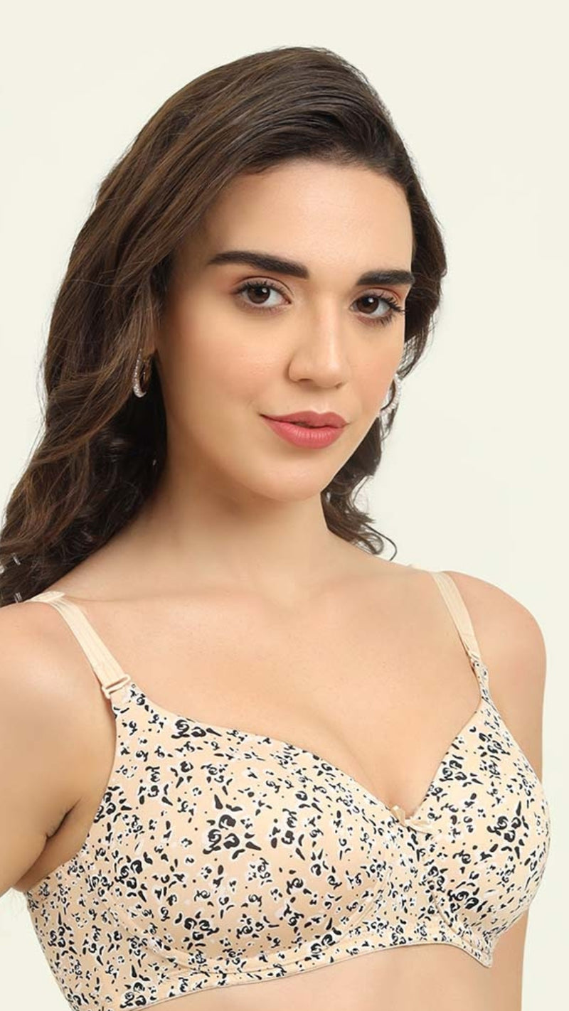 Triumph Beige Wire Free Printed T-shirt Bra