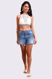 AXTZH Crochet Halter Beachwear Bra Top with Handcrafted Detailing and Playful Design-X0169-WHITE6-BW1PBL