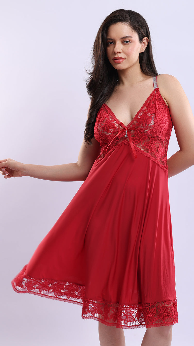 Lace Bodice Soft Fabric Babydoll | Flared Sleepwear