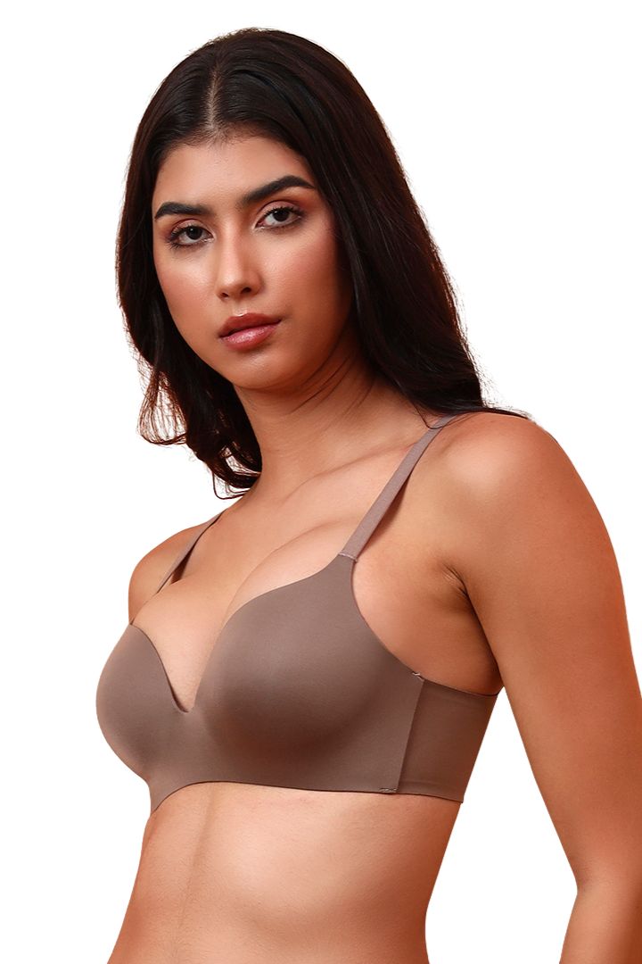 BELLAGIO Deep Plunge Bra with Light Padding, Seamless Finish, and Sleek Contour BB2215-CHOCO-CP301