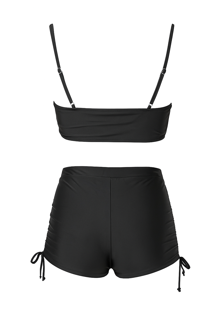 AXTZH Ruched High-Waisted Shorts Swimwear Set X9226-BLACK-2PS