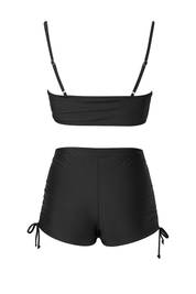AXTZH Ruched High-Waisted Shorts Swimwear Set X9226-BLACK-2PS
