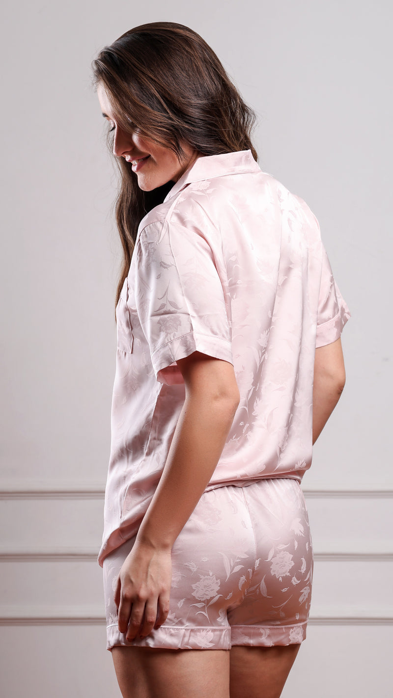 Jacquard Satin 3pc Pajama Set – Shirt, Shorts & Pant
