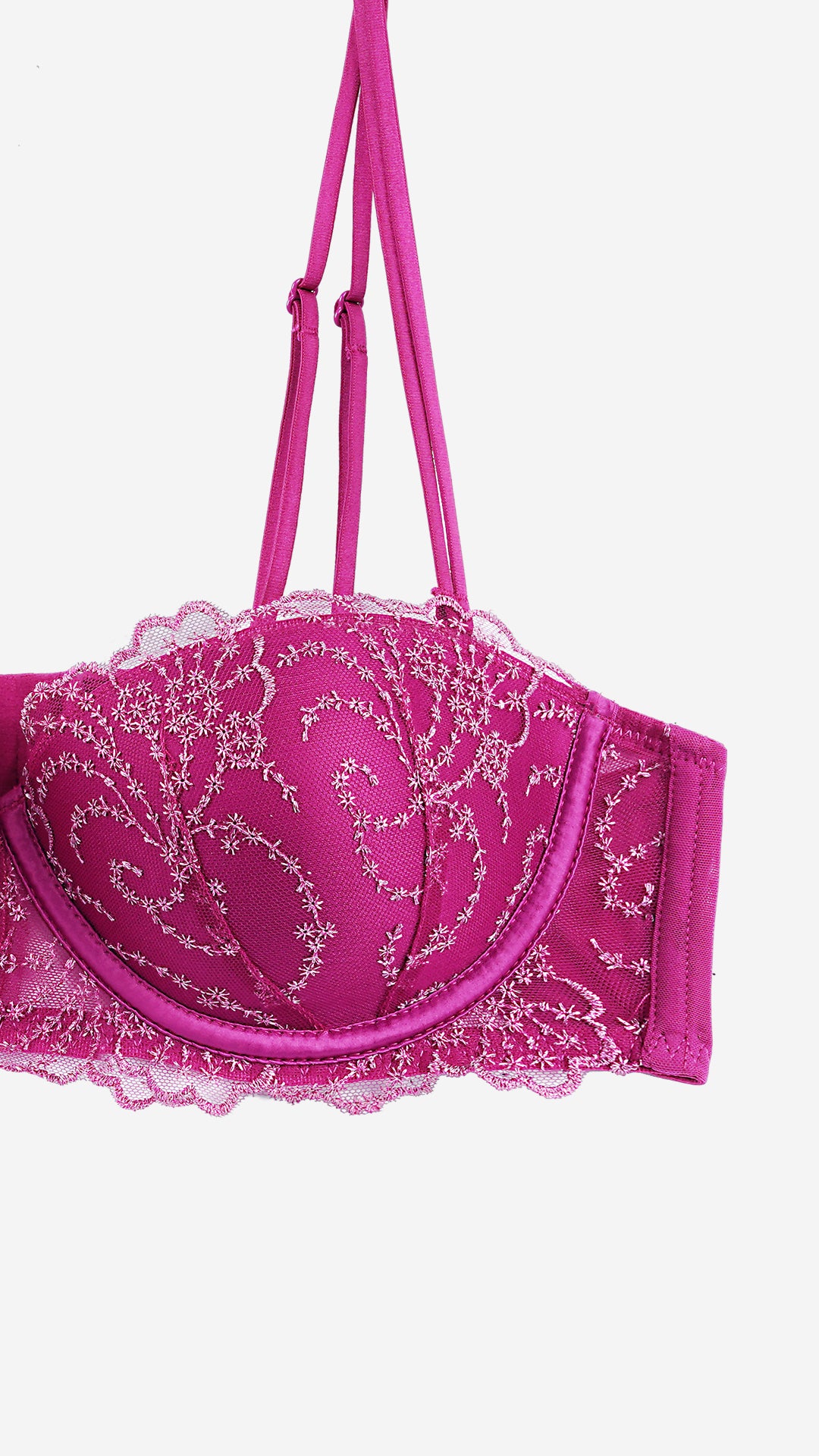 Magenta Embroidered Lace Balconette Bra