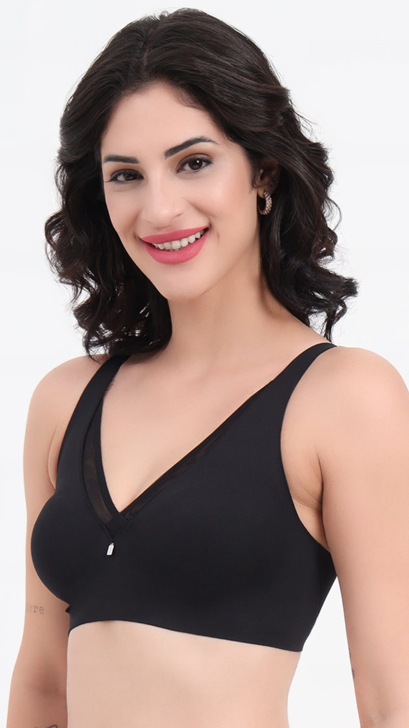 Triumph Black V-Neck Mesh Trim Minimizer Bra