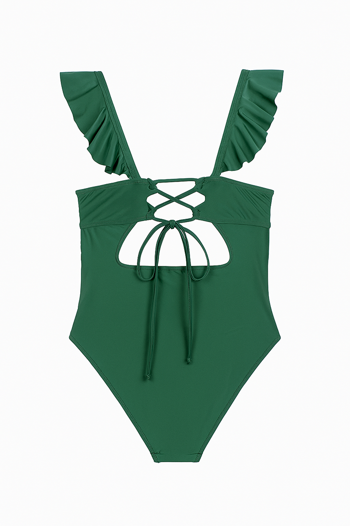 AXTZH Ruffled Belted 1-Piece Bodysuit X2508-PINE-1PM