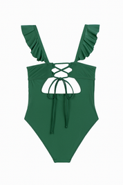 AXTZH Ruffled Belted 1-Piece Bodysuit X2508-PINE-1PM