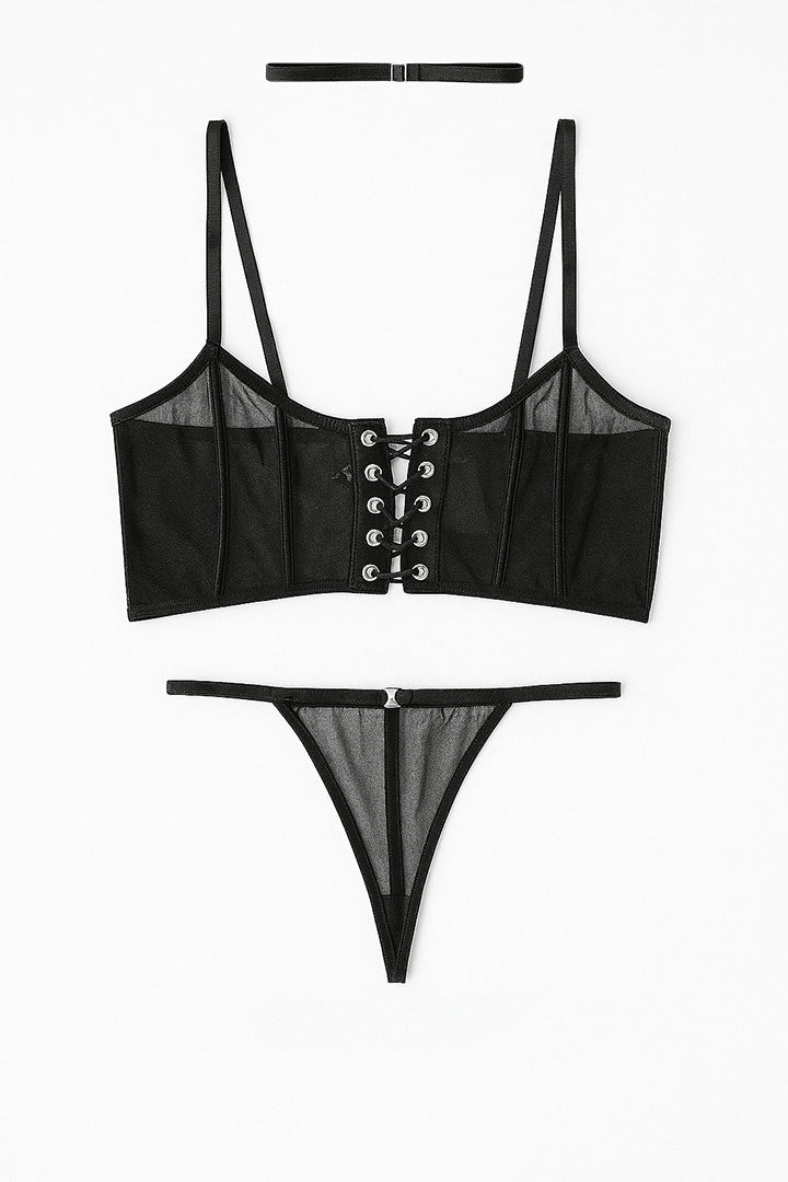AXTZH 3-Piece Black Mesh Bodysuit with Choker X0122-BLACK-BS2P