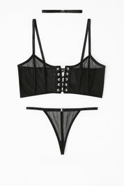 AXTZH 3-Piece Black Mesh Bodysuit with Choker X0122-BLACK-BS2P