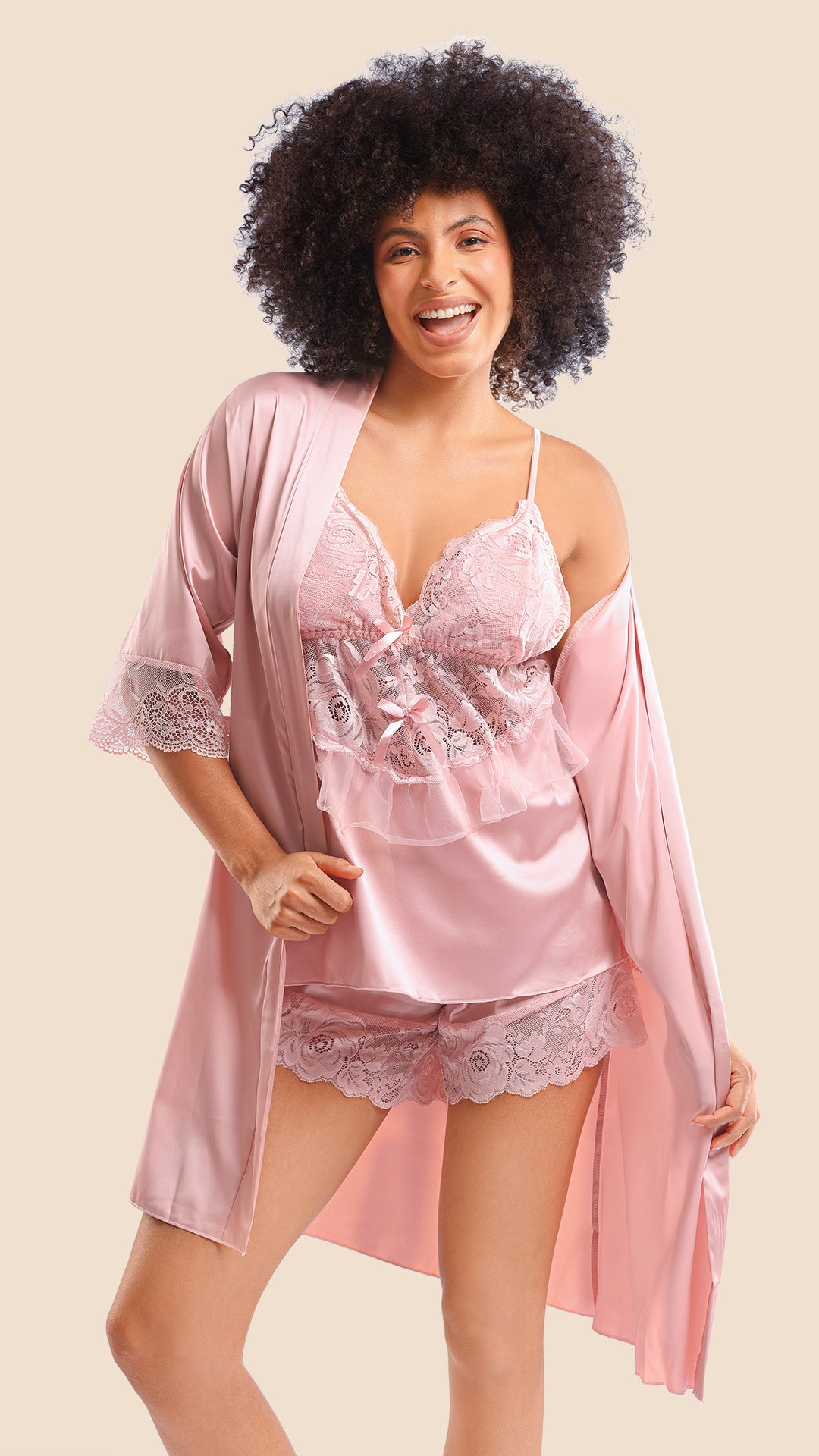 Satin & Lace 3-Piece Cami Set | Bridal Nightwear
