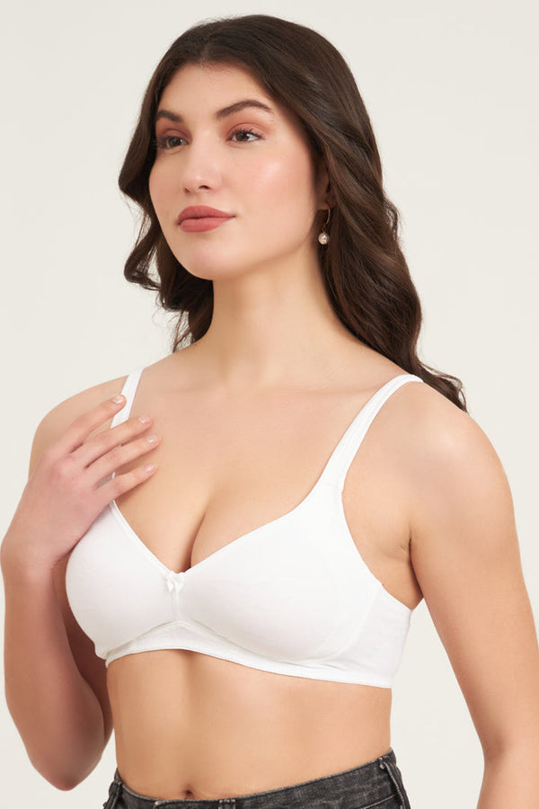 JOCKEY-1250 White Wirefree Non Padded Plus Size Super Combed Cotton Elastane Stretch Full Coverage Everyday with Contoured Shaper Panel and Adjustable Straps