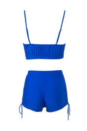 AXTZH Ruched High-Waisted Shorts Swimwear Set X9226-RBLUE-2PS