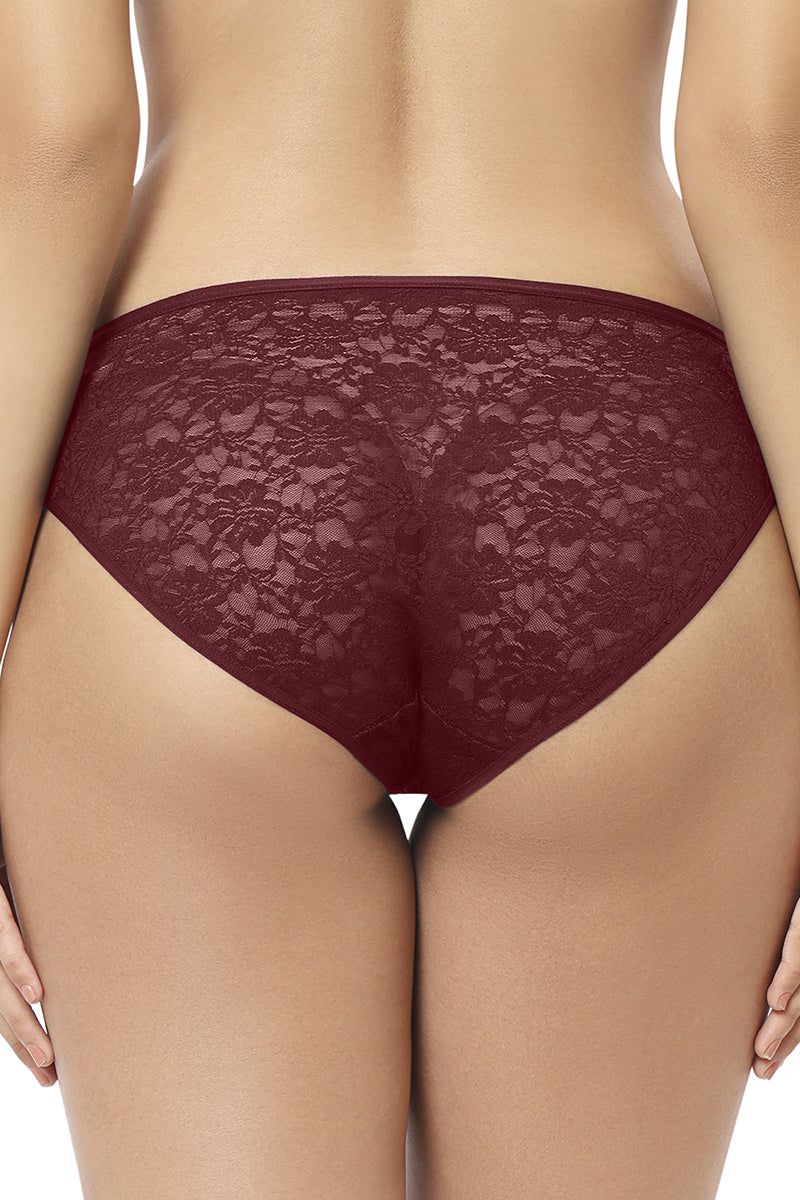 Maroon AMANTE PAN10306 Floral Romance Three-Fourth Coverage Low Rise Bikini Panty
