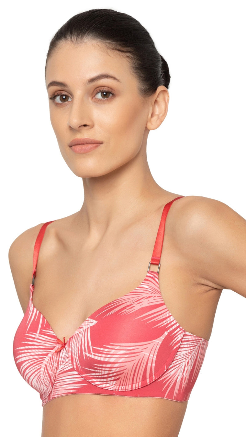 Triumph Pink Lightly Padded Tropical Print T-Shirt Bra