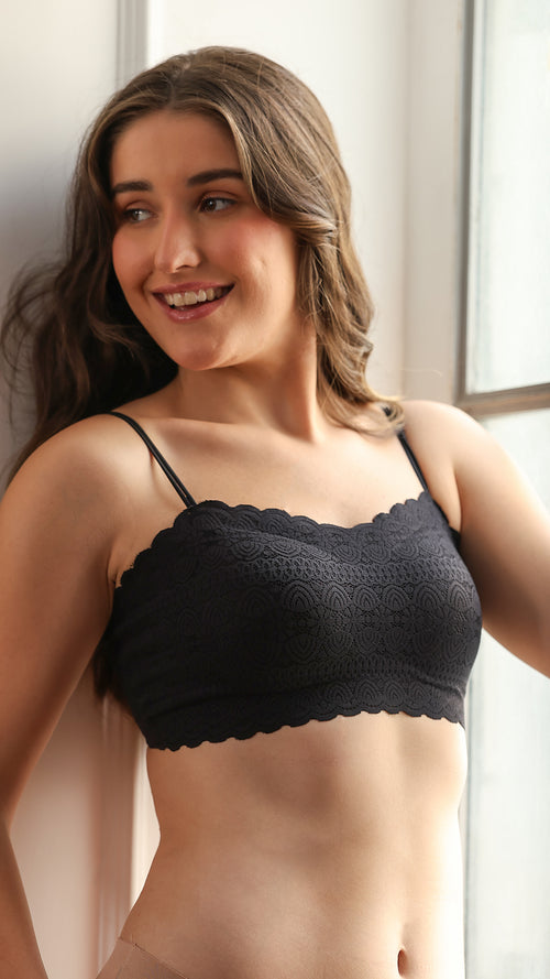 Black Lace Padded Bralette, Wire-Free