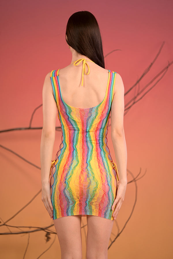 AXTZH Rainbow Crochet Cover-Up Swimwear Dress ST1P8213