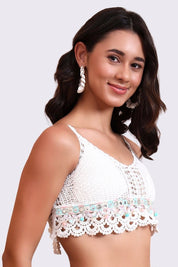 AXTZH Crochet Halter Beachwear Bra Top with Handcrafted Detailing and Playful Design-X0169-WHITE9-BW1PBL