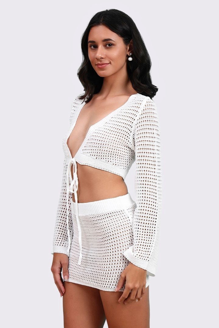 AXTZH Stylish Crochet Beachwear Set Offering Breezy Comfort and Alluring Appeal X4562-WHITE-BW2PF