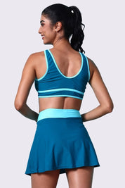 AXTZH Stylish Two-Piece Swim Set Featuring Sleek Bralette and Skirt Overlay Bottom for Women-X2514-TEAL-2PF