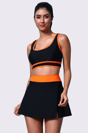 AXTZH Stylish Two-Piece Swim Set Featuring Sleek Bralette and Skirt Overlay Bottom for Women-X2514-BLKOR-2PF