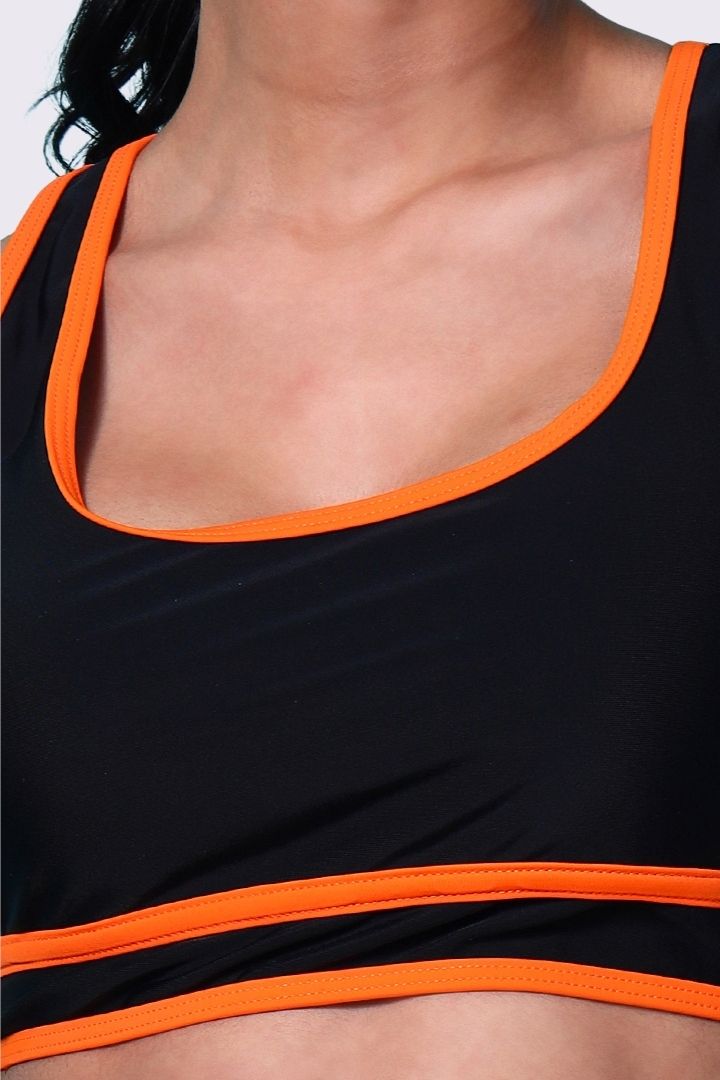 AXTZH Stylish Two-Piece Swim Set Featuring Sleek Bralette and Skirt Overlay Bottom for Women-X2514-BLKOR-2PF