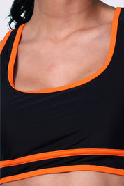 AXTZH Stylish Two-Piece Swim Set Featuring Sleek Bralette and Skirt Overlay Bottom for Women-X2514-BLKOR-2PF