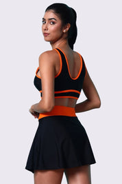 AXTZH Stylish Two-Piece Swim Set Featuring Sleek Bralette and Skirt Overlay Bottom for Women-X2514-BLKOR-2PF