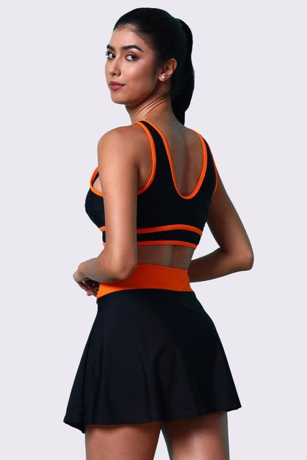 AXTZH Stylish Two-Piece Swim Set Featuring Sleek Bralette and Skirt Overlay Bottom for Women-X2514-BLKOR-2PF