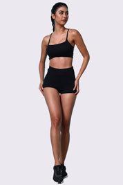 AXTZH Sexy Beachwear Co-Ord Set Featuring Minimalist Crop Top and Fitted Shorts-X4060-BLACK-2PS