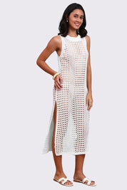 AXTZH  Lightweight Sarong-Inspired Beachwear with Open Weave Detailing-X4033-WHITE-SNGB1