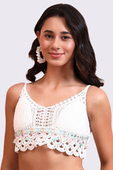 AXTZH Crochet Halter Beachwear Bra Top with Handcrafted Detailing and Playful Design-X0169-WHITE9-BW1PBL