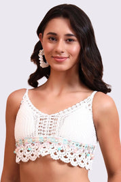 AXTZH Crochet Halter Beachwear Bra Top with Handcrafted Detailing and Playful Design-X0169-WHITE9-BW1PBL