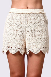 AXTZH Crochet Beachwear Shorts with Handcrafted Detailing and Scalloped Hemline-X0228-BEIGE-BW1PST