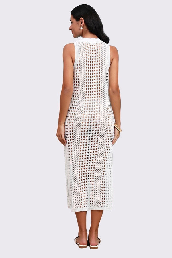 AXTZH  Lightweight Sarong-Inspired Beachwear with Open Weave Detailing-X4033-WHITE-SNGB1