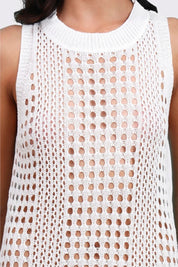 AXTZH  Lightweight Sarong-Inspired Beachwear with Open Weave Detailing-X4033-WHITE-SNGB1