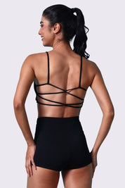 AXTZH Sexy Beachwear Co-Ord Set Featuring Minimalist Crop Top and Fitted Shorts-X4060-BLACK-2PS