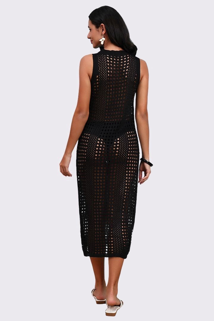 AXTZH Lightweight Sarong-Inspired Beachwear with Open Weave Detailing-X4033-BLACK-SNGB1