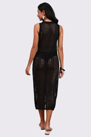 AXTZH Lightweight Sarong-Inspired Beachwear with Open Weave Detailing-X4033-BLACK-SNGB1