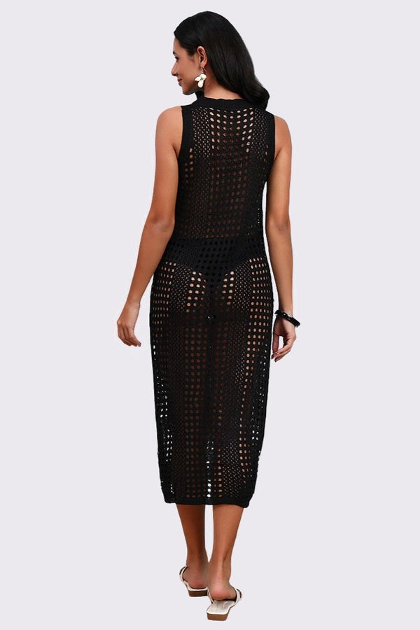 AXTZH Lightweight Sarong-Inspired Beachwear with Open Weave Detailing-X4033-BLACK-SNGB1