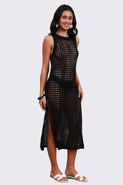 AXTZH Lightweight Sarong-Inspired Beachwear with Open Weave Detailing-X4033-BLACK-SNGB1