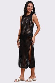 AXTZH Lightweight Sarong-Inspired Beachwear with Open Weave Detailing-X4033-BLACK-SNGB1