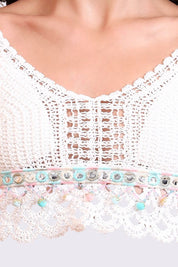 AXTZH Crochet Halter Beachwear Bra Top with Handcrafted Detailing and Playful Design-X0169-WHITE9-BW1PBL
