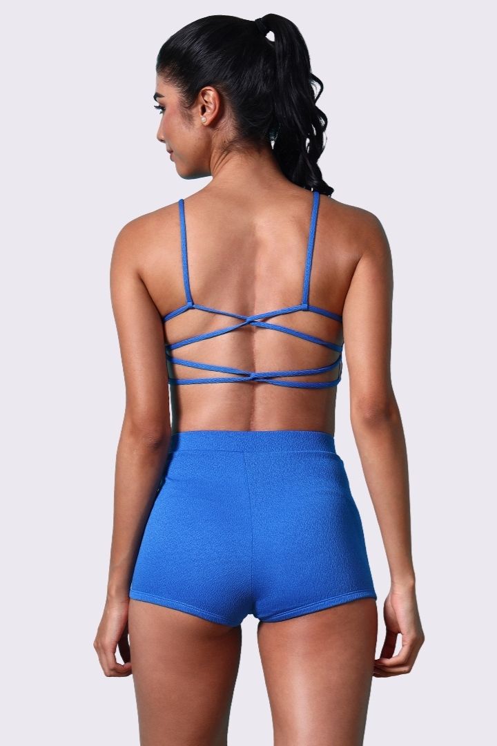 AXTZHY Sexy Beachwear Co-Ord Set Featuring Minimalist Crop Top and Fitted Shorts-X4060-RBLUE-2PS