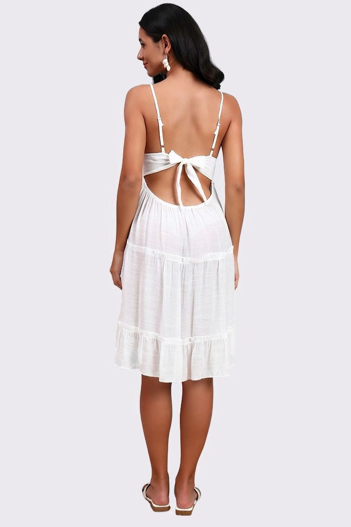 AXTZH Elegant Sarong-Inspired Cover-Up Dress Designed for Beachside Glamour and Comfort-X1081-WHITE-SNGA1