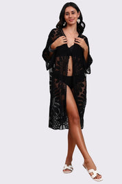 AXTZH Elegant Beachwear Cover-Up Featuring Intricate Patterns and Lightweight Drape-X0808-BLACK-SNGA2