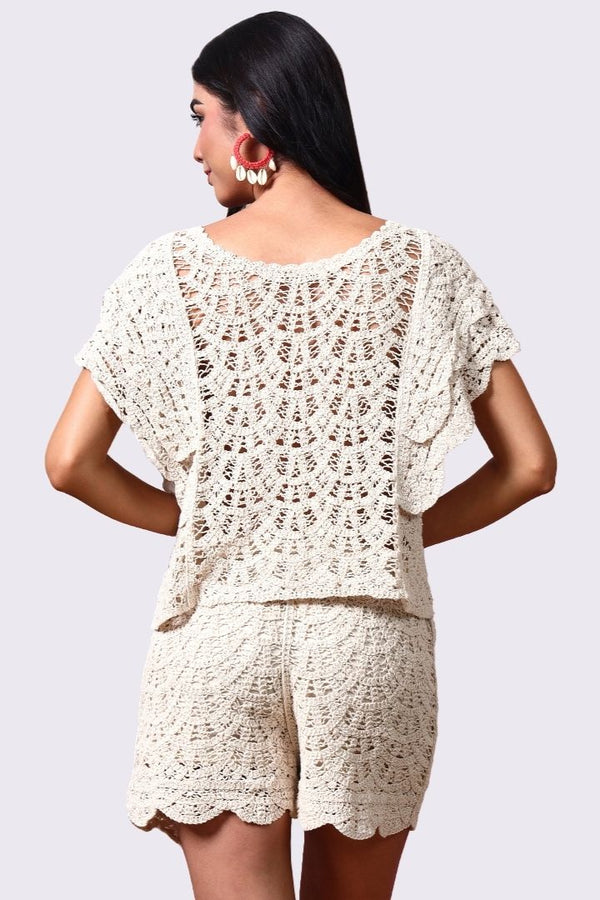 AXTZH One-Piece Crochet Top Beachwear – Comfortable, Playful, and Perfectly Versatile  220-BEIGE-BW1PTO